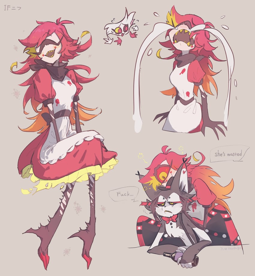 angel dust, husk, and niffty (hazbin hotel) drawn by inudaga