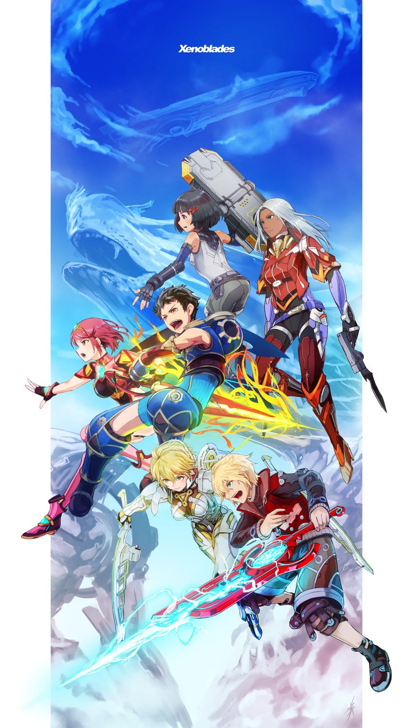 pyra, rex, shulk, fiora, elma, and 2 more (xenoblade chronicles and 3 more) drawn by seigetsu_kotaku