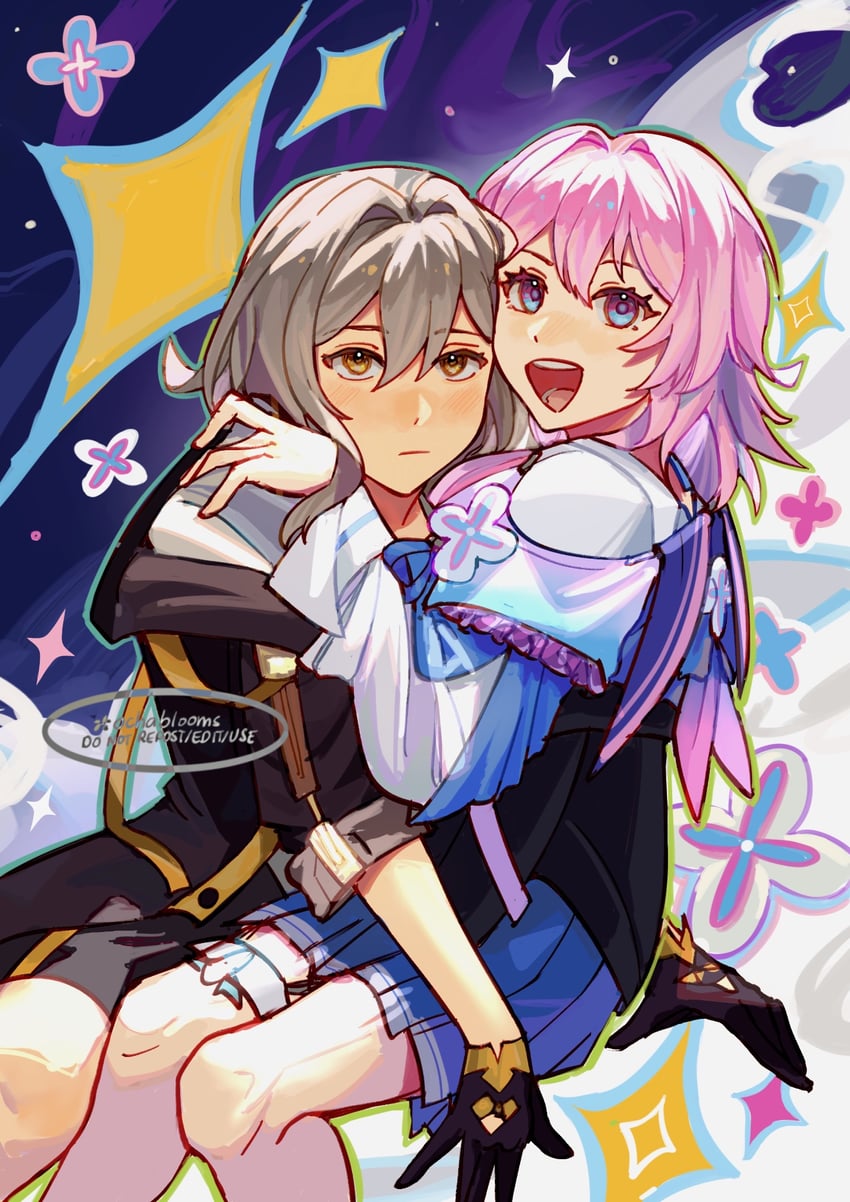 trailblazer, stelle, and march 7th (honkai and 1 more) drawn by tasalisay
