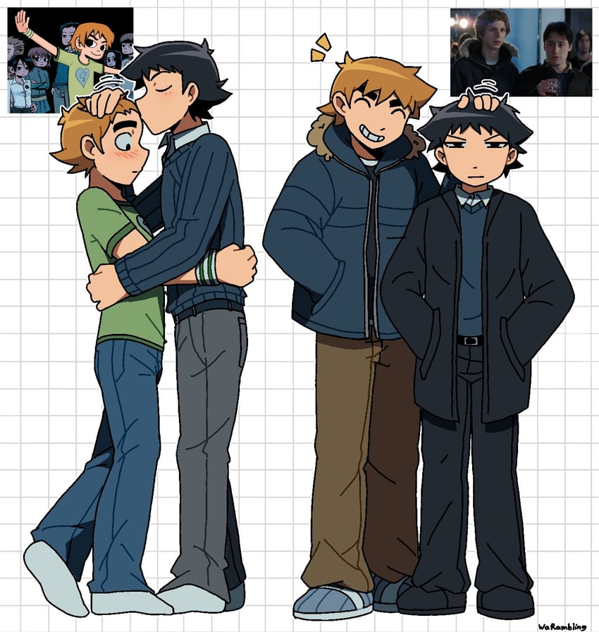 scott pilgrim, wallace wells, kim pine, knives chau, neil nordegraf, and 3 more (real life and 2 more) drawn by warambling