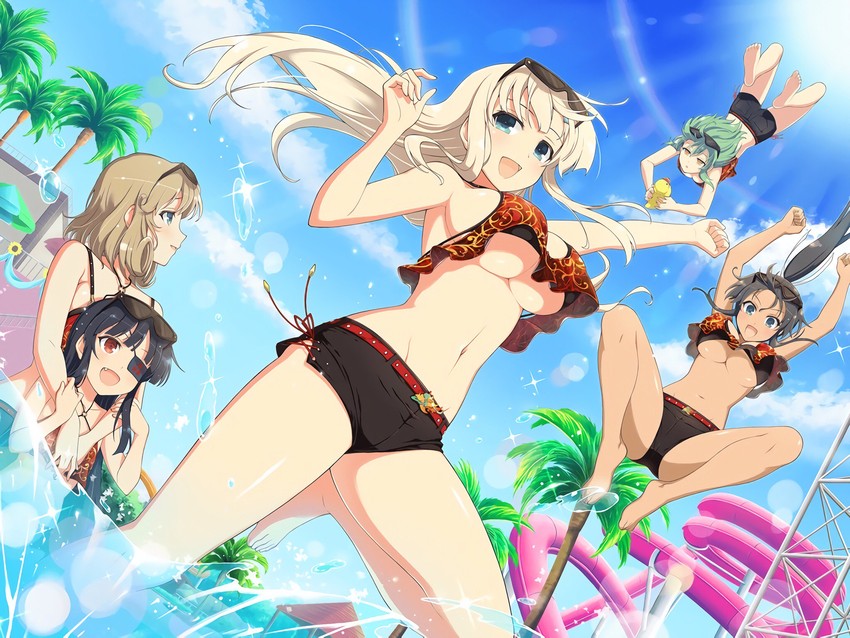 hikage, homura, yomi, haruka, and mirai (senran kagura and 1 more) drawn by yaegashi_nan