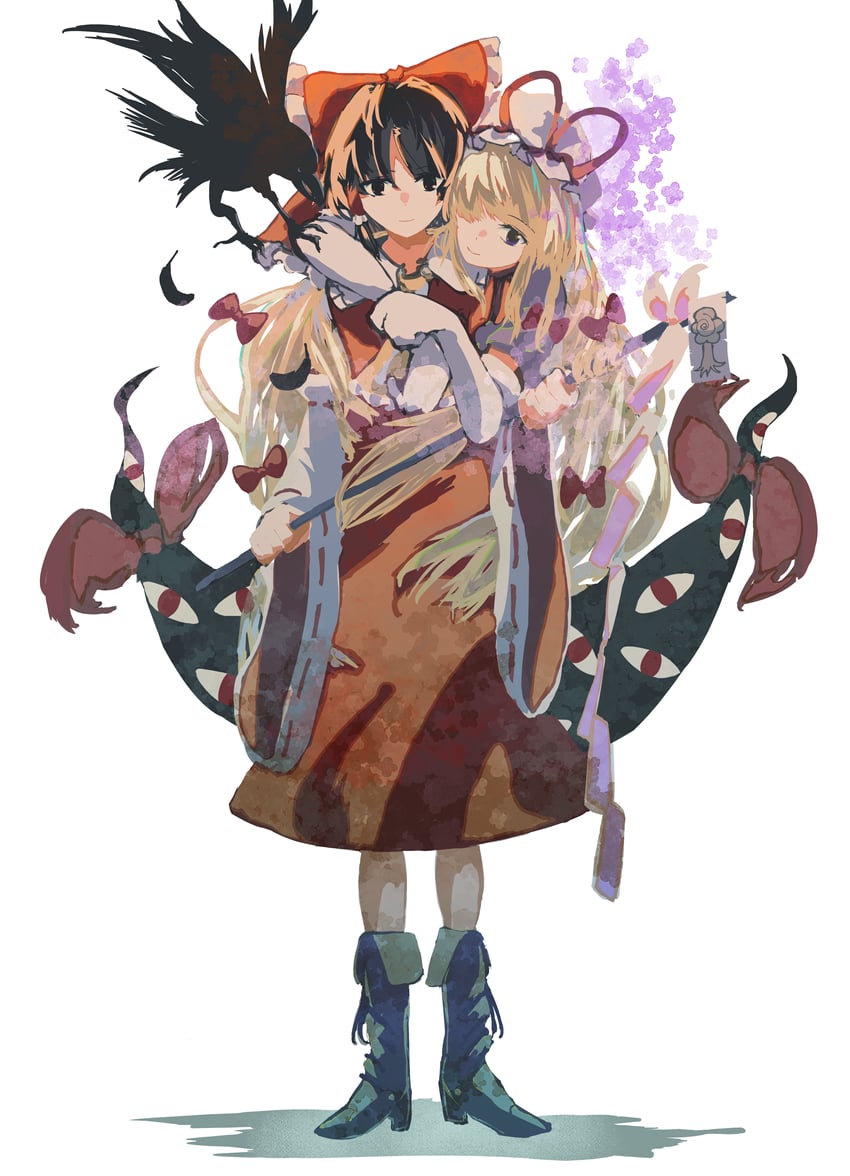 hakurei reimu and yakumo yukari (touhou) drawn by liangming_toho