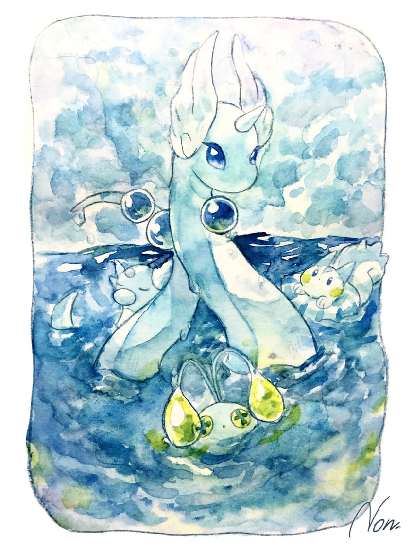 pachirisu, dragonair, dratini, and chinchou (pokemon) drawn by non_(kumakawayusu)