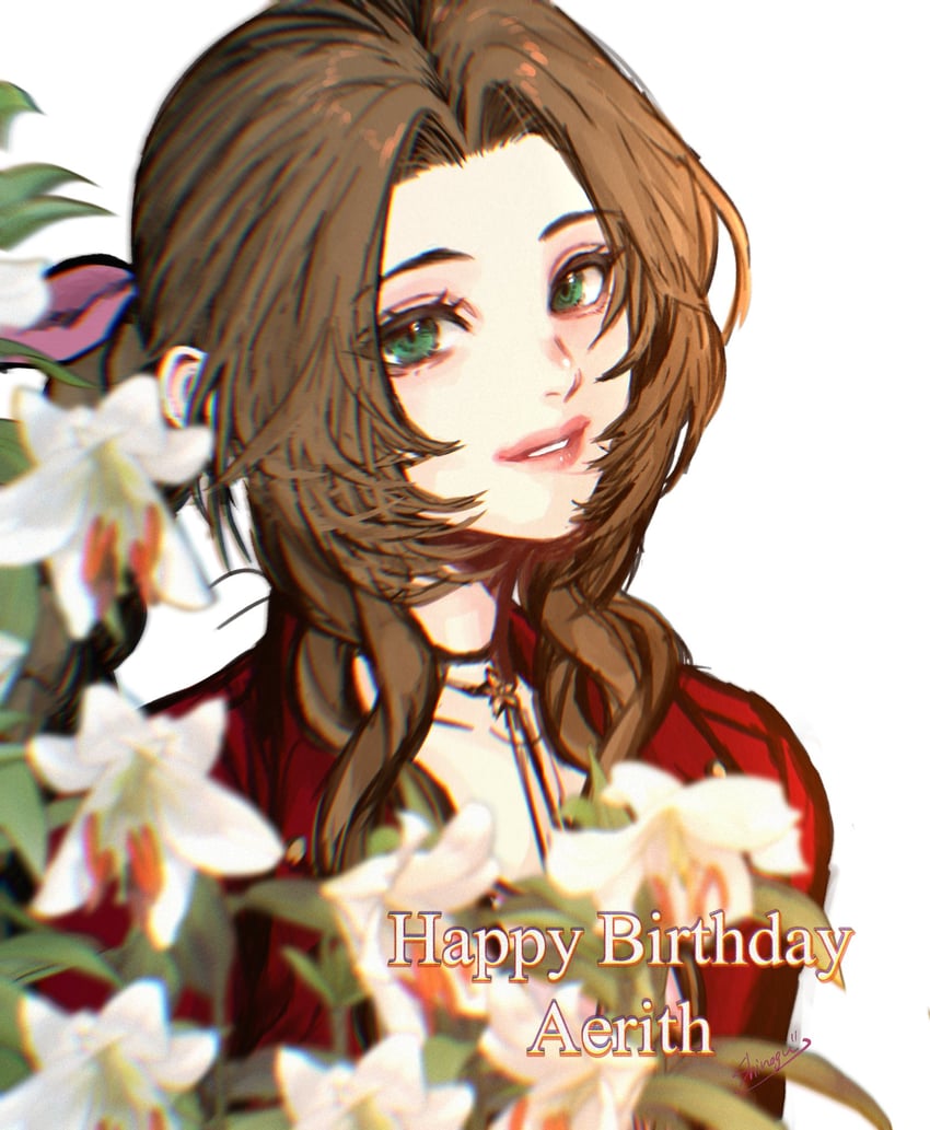 aerith gainsborough (final fantasy and 2 more) drawn by shinogu_r