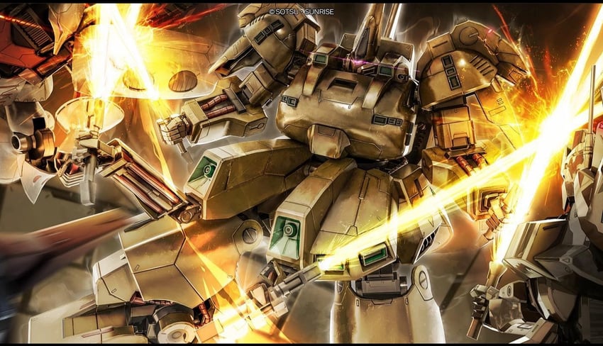 zeta gundam, qubeley, hyaku shiki, and the o (gundam and 3 more) drawn by tenjin_hidetaka