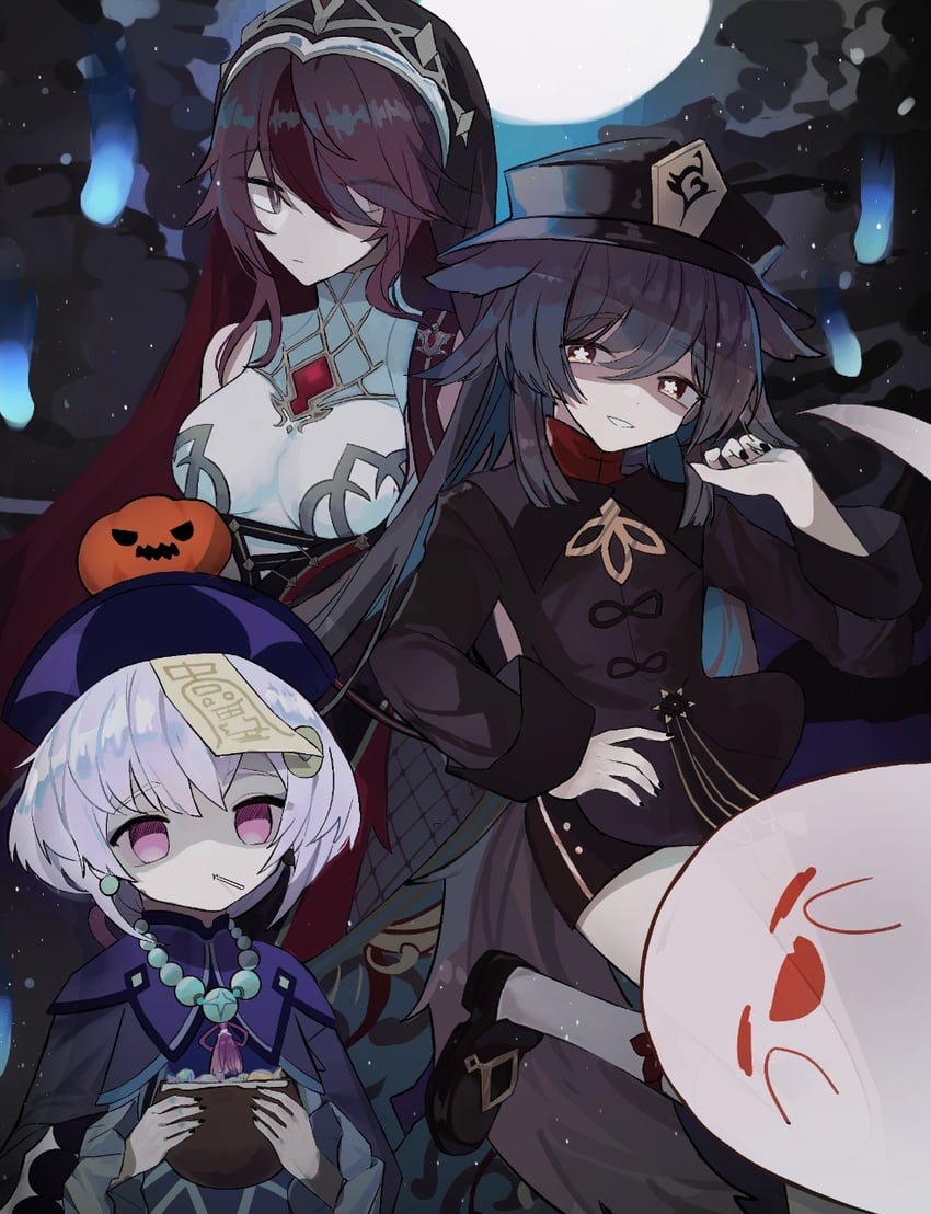 hu tao, qiqi, and rosaria (genshin impact) drawn by gwi_dong_nyang