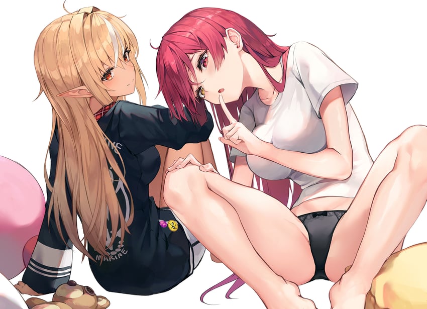 houshou marine and shiranui flare (hololive) drawn by myung_yi