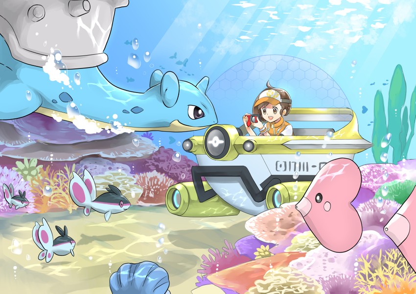 lapras, luvdisc, finneon, clamperl, and river (pokemon and 1 more) drawn by morisawa_machi