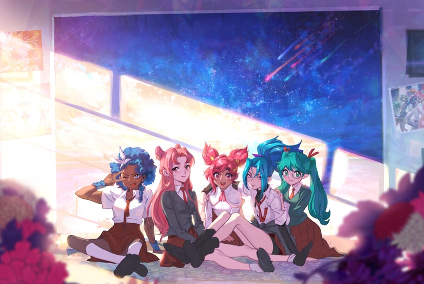akali, sona, kai'sa, taliyah, star guardian kai'sa, and 5 more (league of legends) drawn by julia_shii