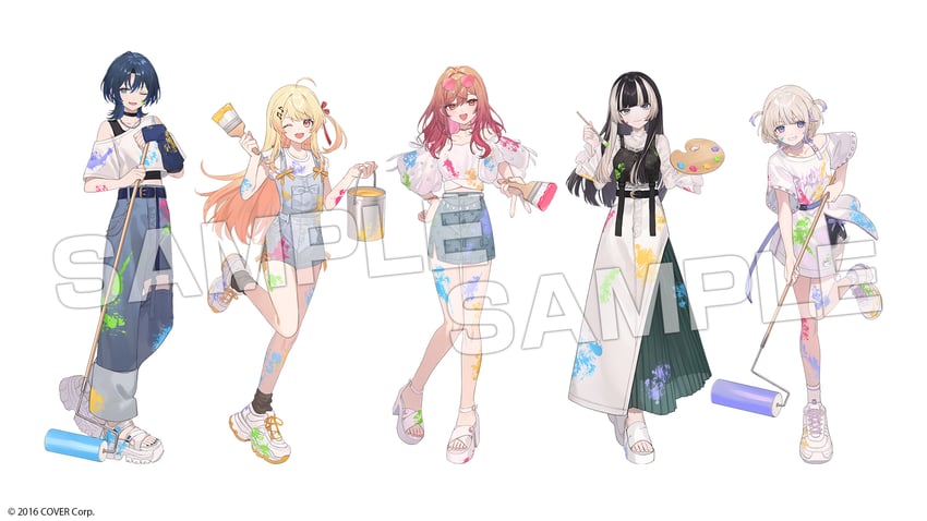 ichijou ririka, juufuutei raden, otonose kanade, hiodoshi ao, and todoroki hajime (hololive and 1 more) drawn by shugao