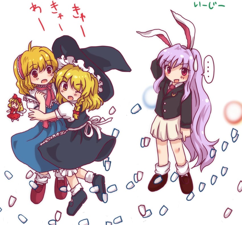 kirisame marisa, alice margatroid, and reisen udongein inaba (touhou and 1 more) drawn by minnku