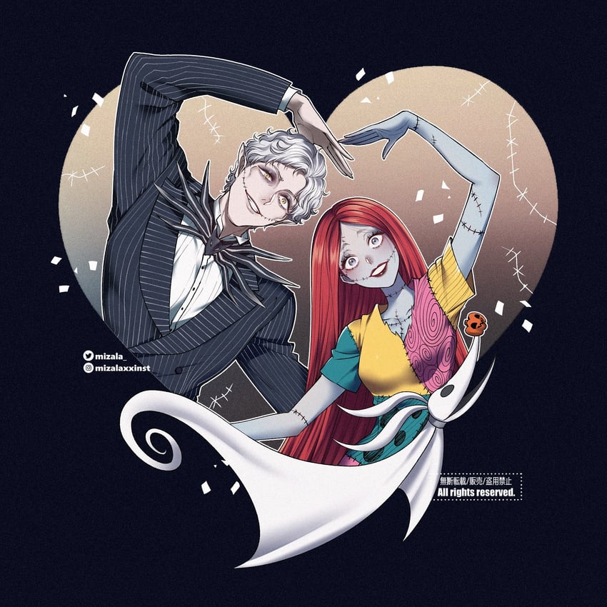 jack skellington and sally (the nightmare before christmas) drawn by mizala