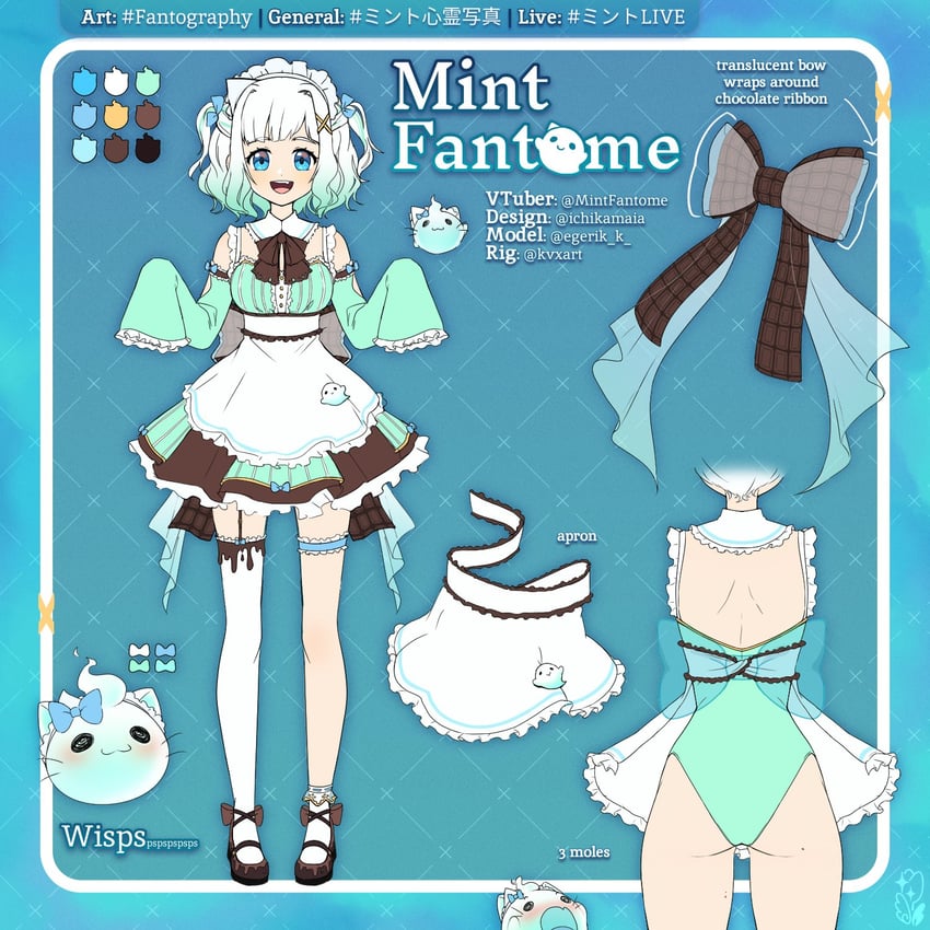 mint fantome and wisps (indie virtual youtuber) drawn by ichika_maia_(artist)