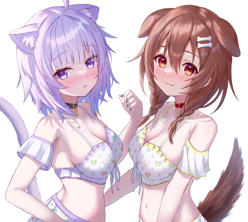 nekomata okayu and inugami korone (hololive) drawn by togemaru34