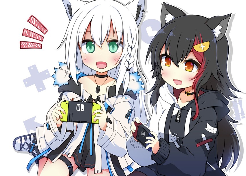 shirakami fubuki and ookami mio (hololive) drawn by yuuhi_alpha