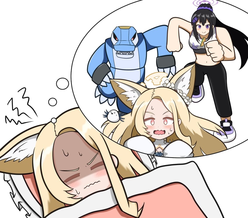 seia, sumire, and mechagator (blue archive) drawn by tatsu_(hukkatsu)