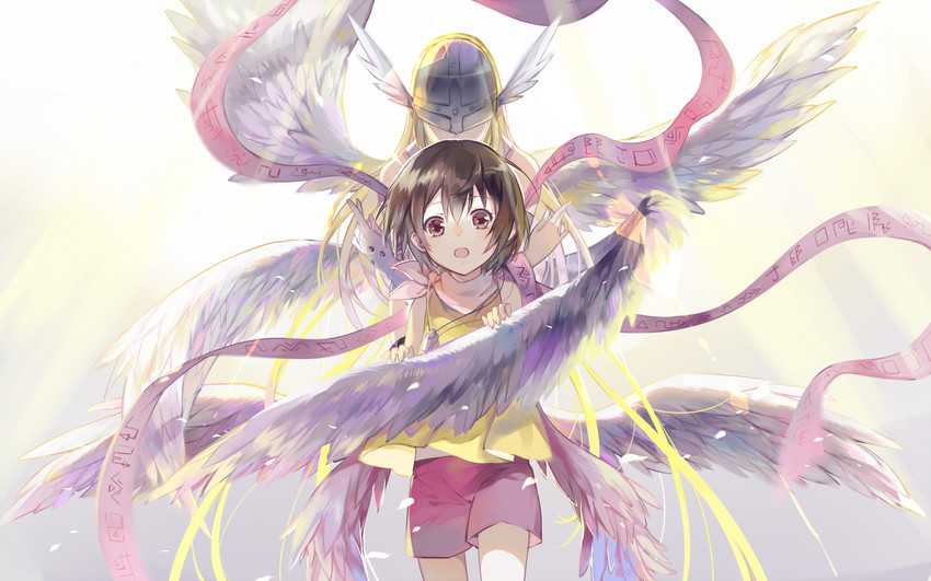 angewomon and yagami hikari (digimon and 1 more) drawn by ekita_kuro