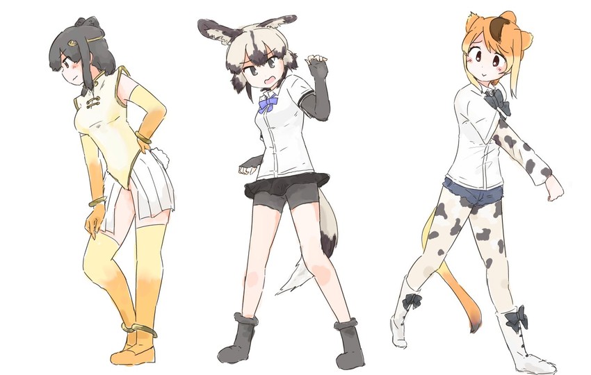 brown bear, golden snub-nosed monkey, and african wild dog (kemono friends) drawn by rumenia_(ao2is)