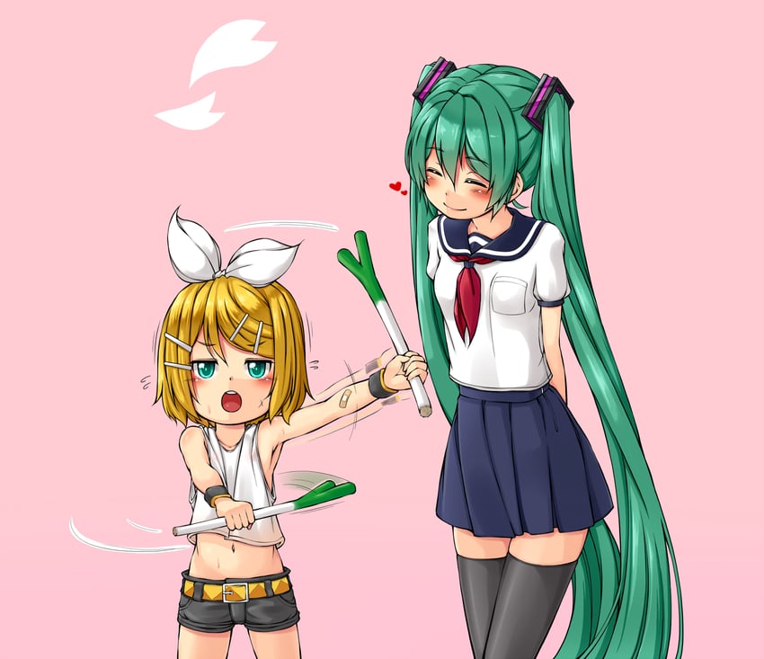 hatsune miku and kagamine rin (vocaloid) drawn by kitsunerider