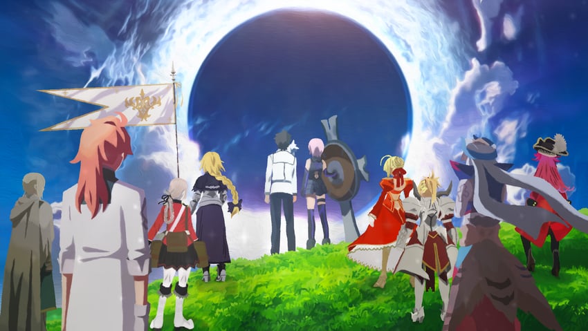 mash kyrielight, fujimaru ritsuka, nero claudius, jeanne d'arc, mordred, and 6 more (fate and 1 more) drawn by emiyadam