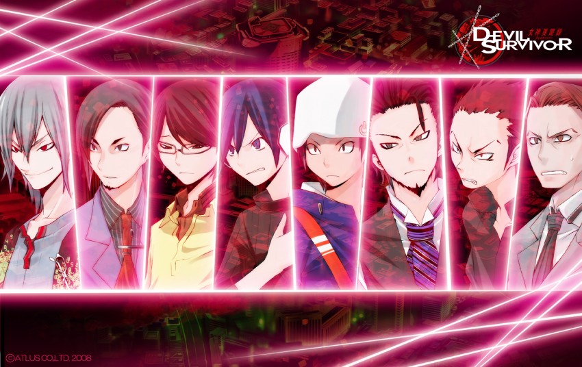 protagonist, kihara atsurou, naoya, takagi keisuke, nikaidou tadashi, and 3 more (devil survivor and 1 more) drawn by yasuda_suzuhito
