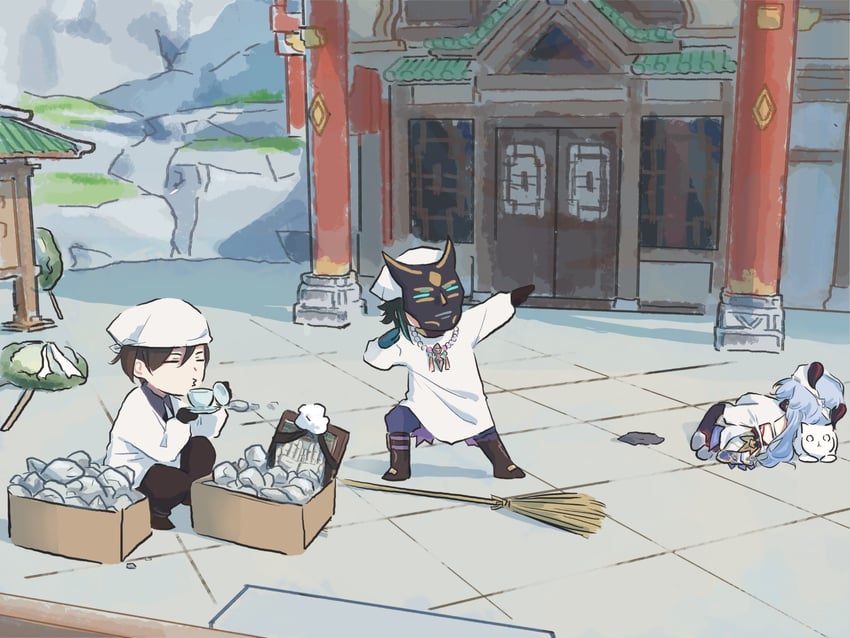 ganyu, zhongli, and xiao (genshin impact) drawn by xinzoruo