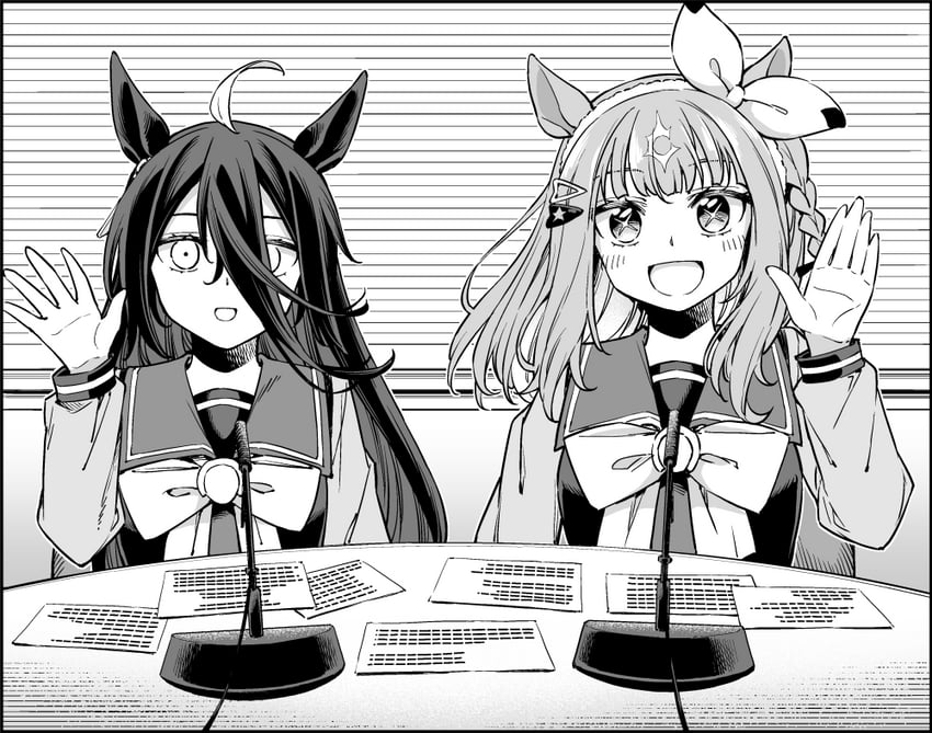 manhattan cafe, almond eye, ogura yui, and ishihara kaori (umamusume and 2 more) drawn by yukiharu