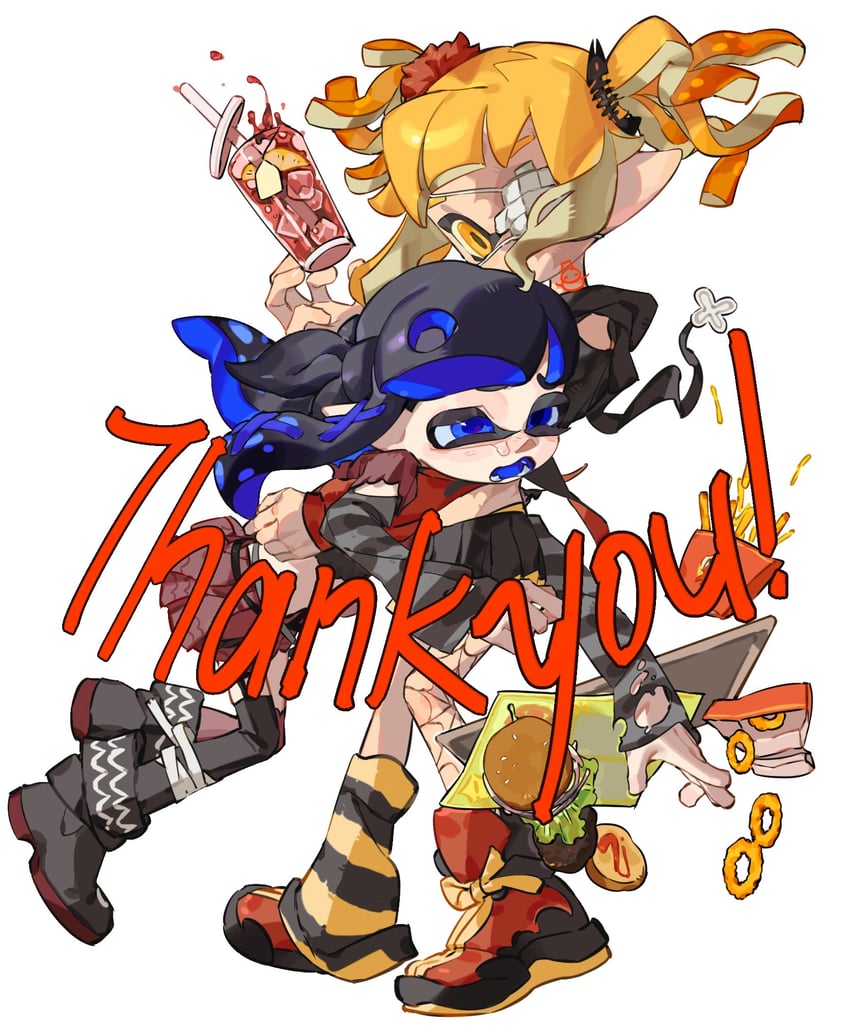 inkling player character, inkling girl, octoling player character, and octoling girl (splatoon) drawn by labuchushizmb