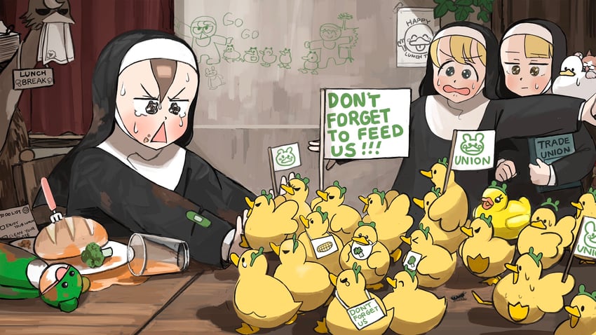 clumsy nun, froggy nun, and spicy nun (little nuns) drawn by diva_(hyxpk)