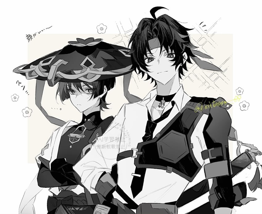 scaramouche, wanderer, asaba harumasa, and kakihara tetsuya (genshin impact and 2 more) drawn by nitoooo_00