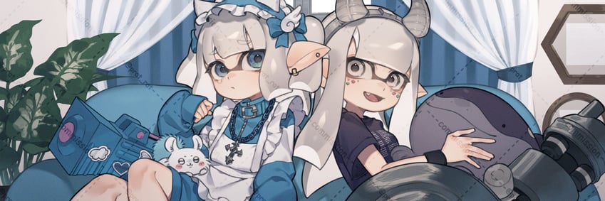 inkling player character and inkling girl (splatoon) drawn by prat_rat