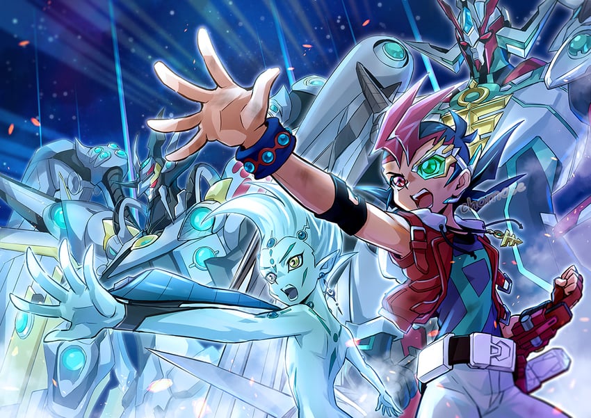 tsukumo yuma, astral, number 39 utopia, number f0 utopic draco future, and number 99 utopia dragonar (yu-gi-oh! and 1 more) drawn by chomose