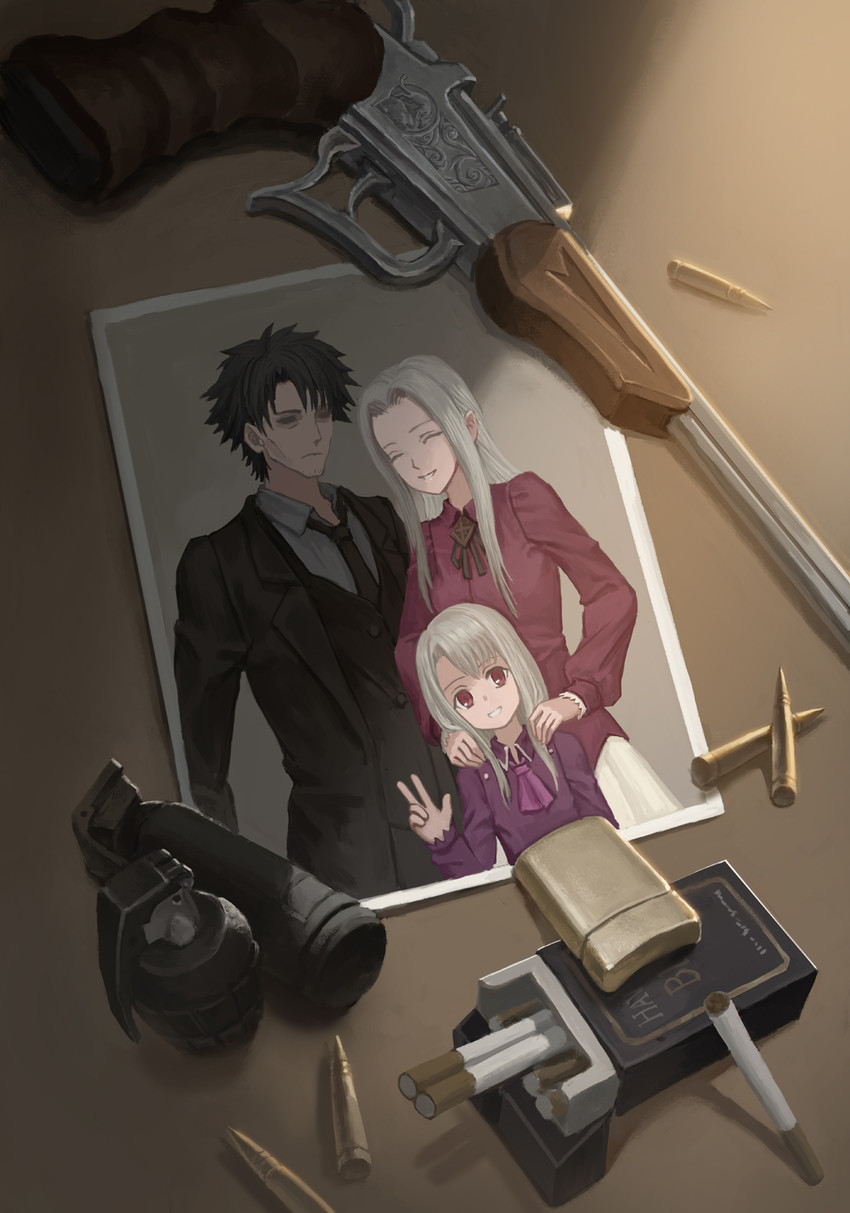 illyasviel von einzbern, emiya kiritsugu, and irisviel von einzbern (fate and 1 more) drawn by xukong