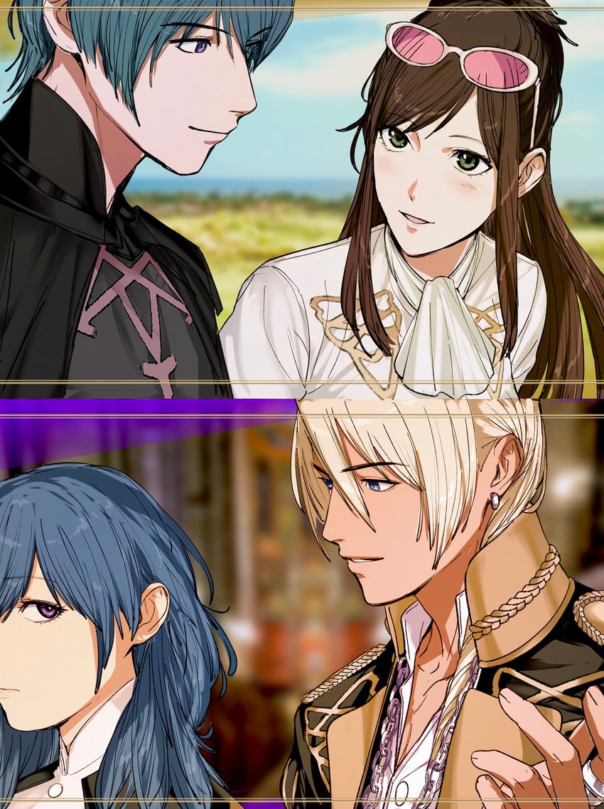 female byleth, male byleth, klavier gavin, and ema skye (fire emblem and 3 more) drawn by amikoiiko