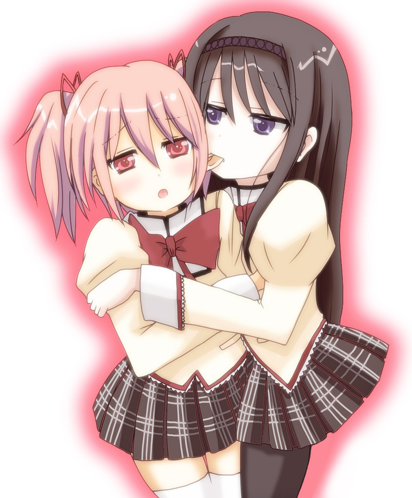 akemi homura and kaname madoka (mahou shoujo madoka magica) drawn by kurasaki_shin'ya