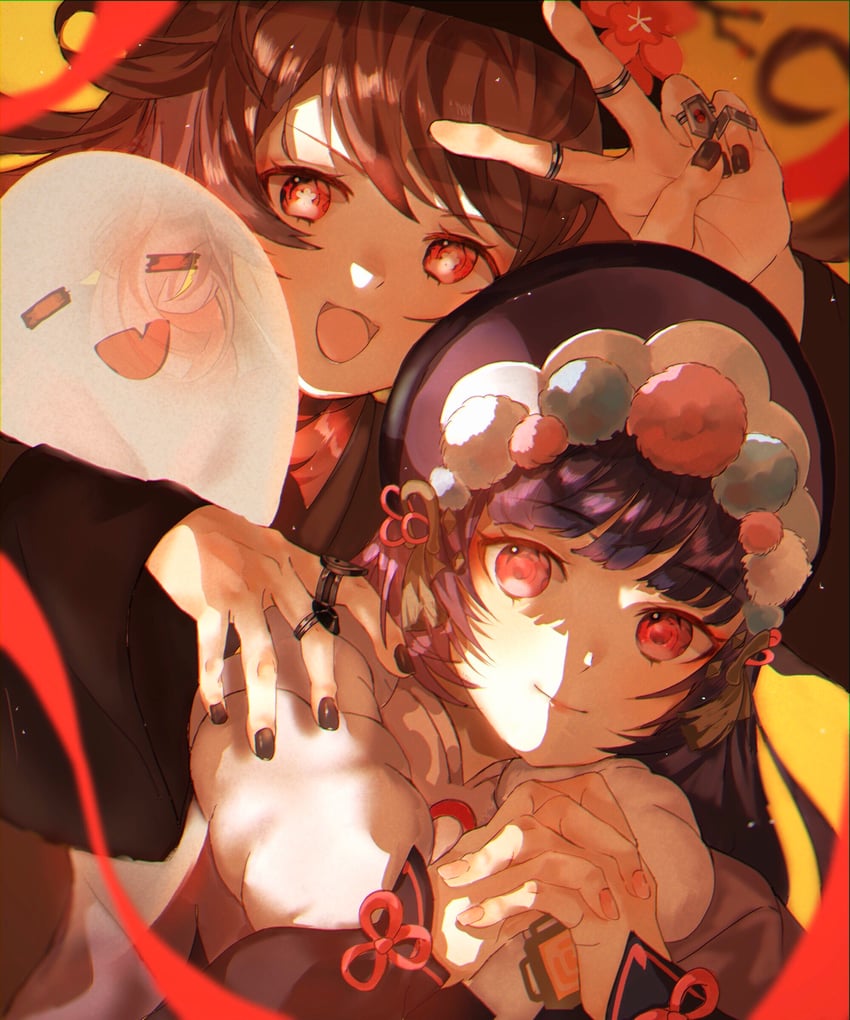 hu tao, boo tao, and yun jin (genshin impact) drawn by emaaa_0228