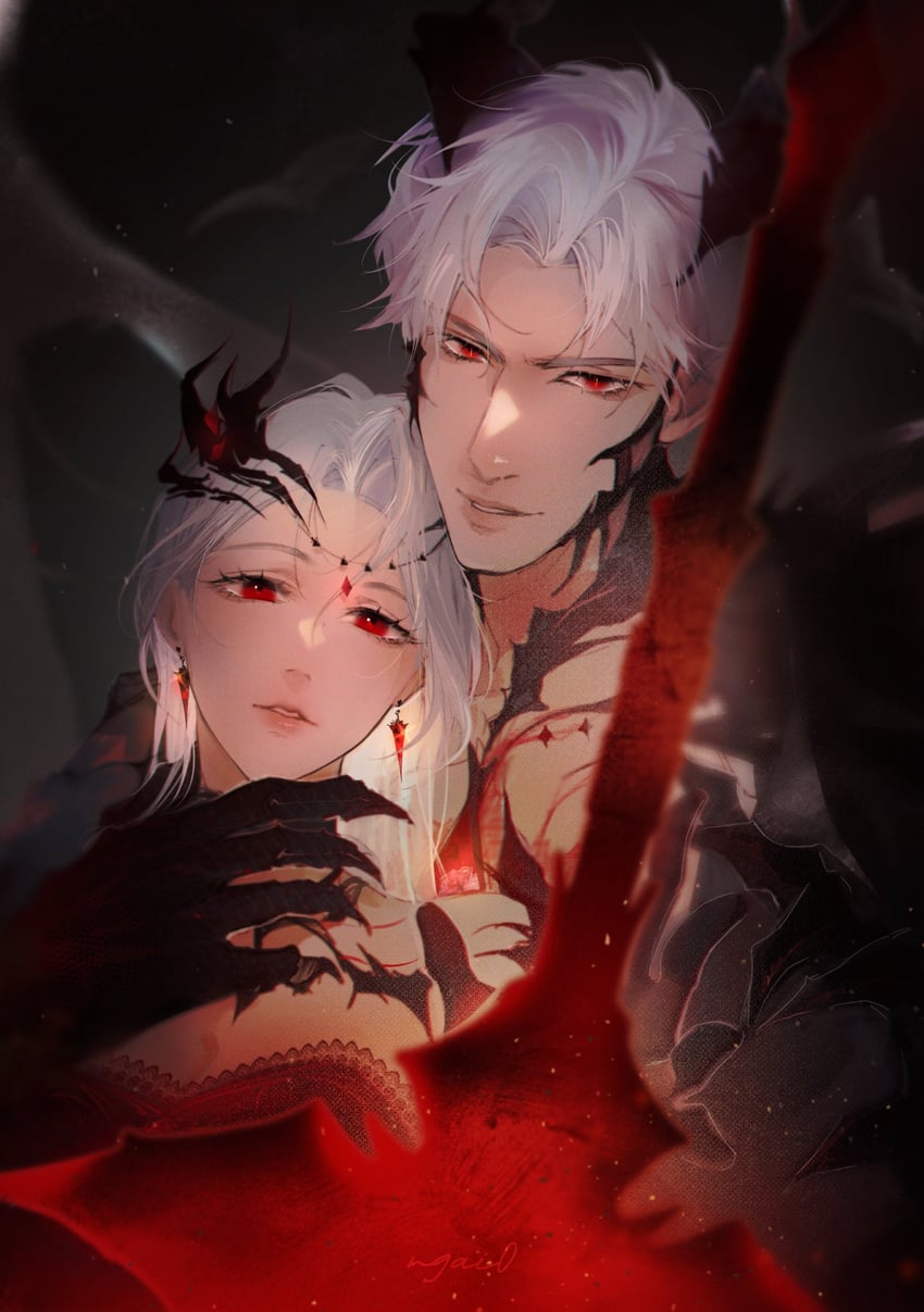protagonist and sylus (love and deepspace) drawn by ng_ai0