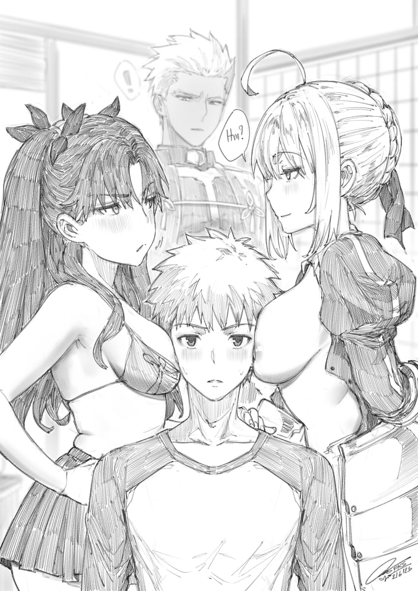 artoria pendragon, saber, tohsaka rin, emiya shirou, and archer (fate and 1 more) drawn by fkscrashing