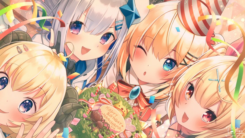 amane kanata, tsunomaki watame, akai haato, hoshikawa sara, and haaton (hololive and 1 more) drawn by magowasabi