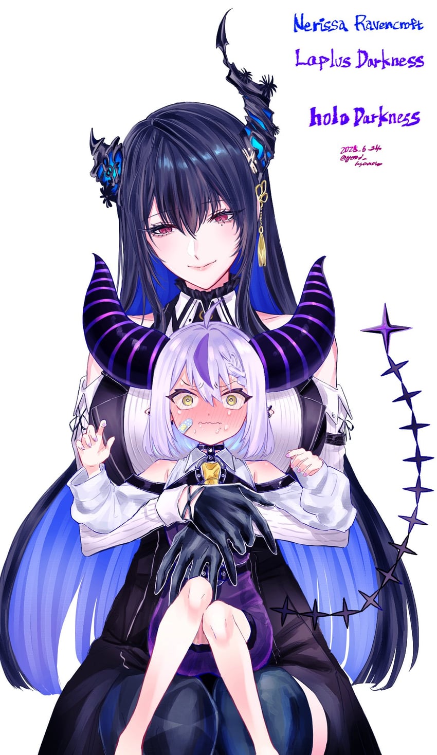 la+ darknesss and nerissa ravencroft (hololive and 1 more) drawn by yuri_kyanon