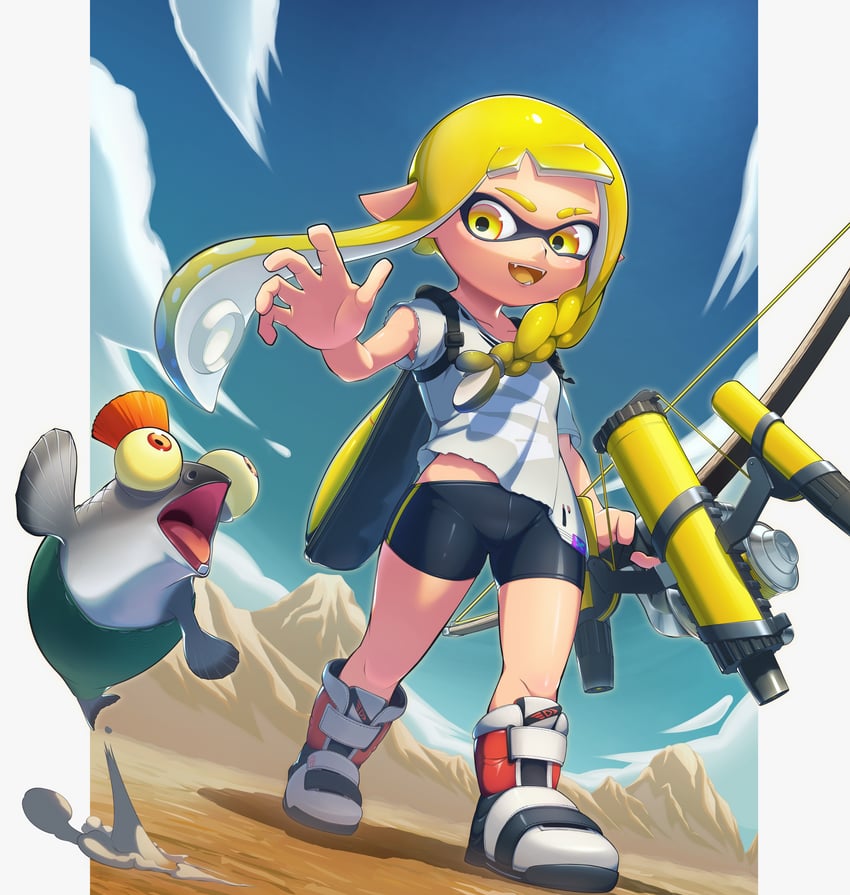 inkling player character, inkling girl, smallfry, and veronika (splatoon and 1 more) drawn by phonixlight