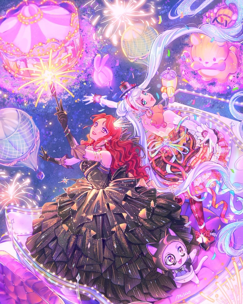 momo, dance till dawn, floof, blushbunny, and stardust flare (nikki and 1 more) drawn by misaodraw