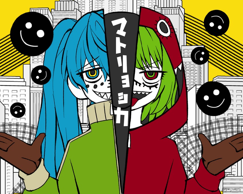 hatsune miku and gumi (vocaloid and 1 more) drawn by gamijin4012