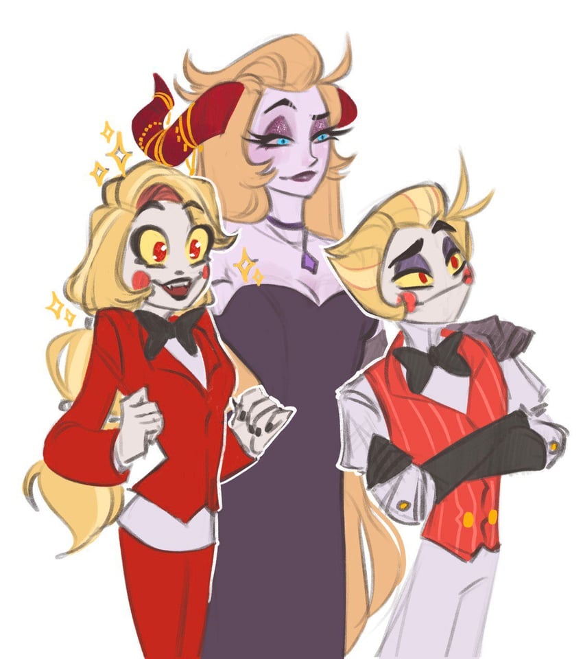 lucifer morningstar, charlie morningstar, and lilith (hazbin hotel) drawn by hero_of_badass