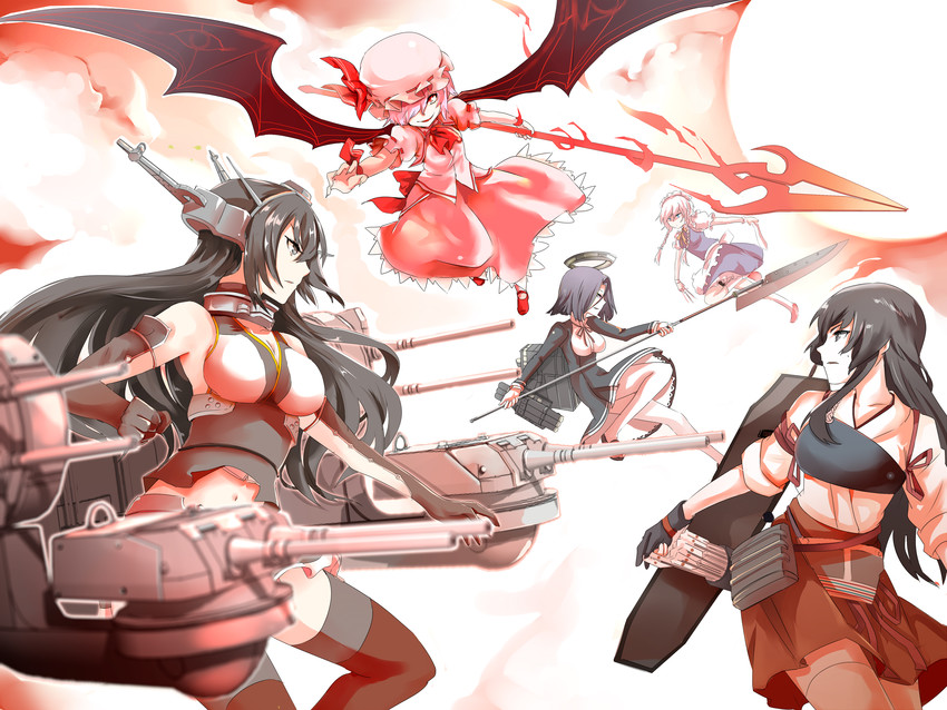 remilia scarlet, izayoi sakuya, akagi, nagato, and tatsuta (touhou and 1 more) drawn by kabaneneko