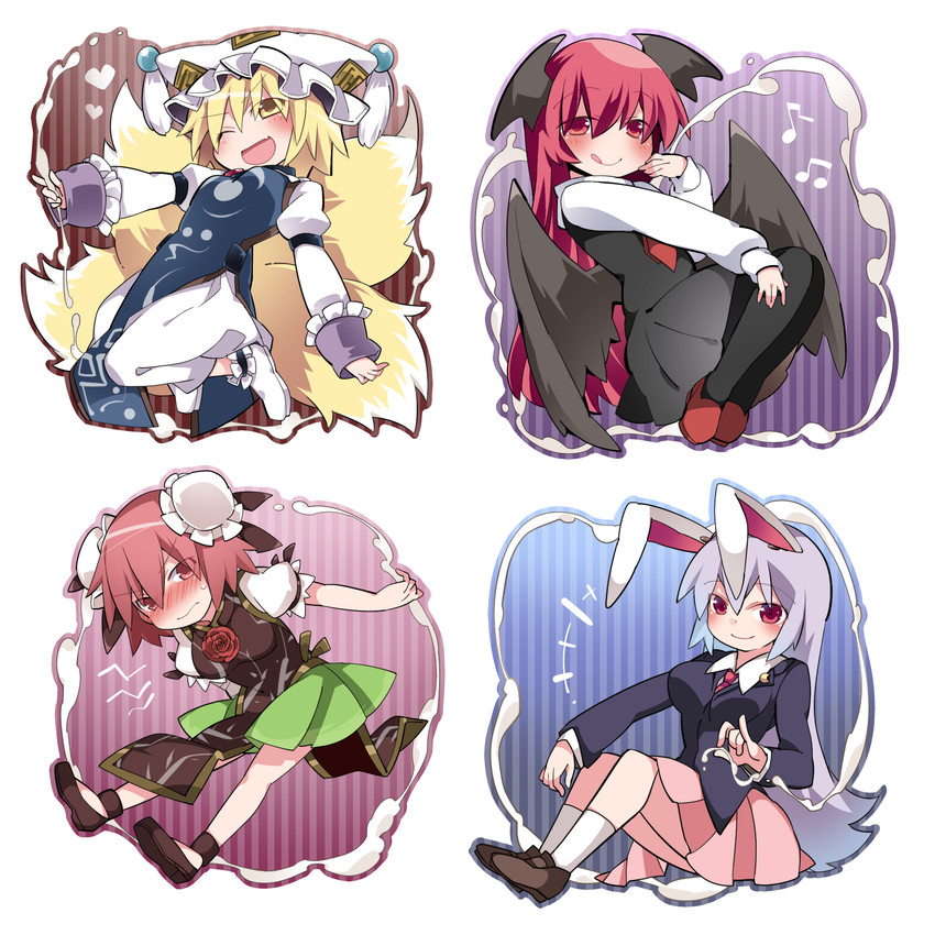 reisen udongein inaba, yakumo ran, koakuma, and ibaraki kasen (touhou) drawn by hammer_(sunset_beach)