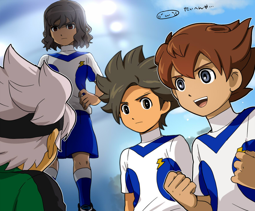shindou takuto, matsukaze tenma, ibuki munemasa, and matatagi hayato (inazuma eleven and 2 more) drawn by mizuhara_aki
