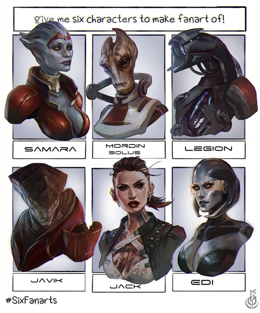 edi, samara, mordin solus, legion, jack, and 1 more (mass effect and 2 more) drawn by eva_kosmos