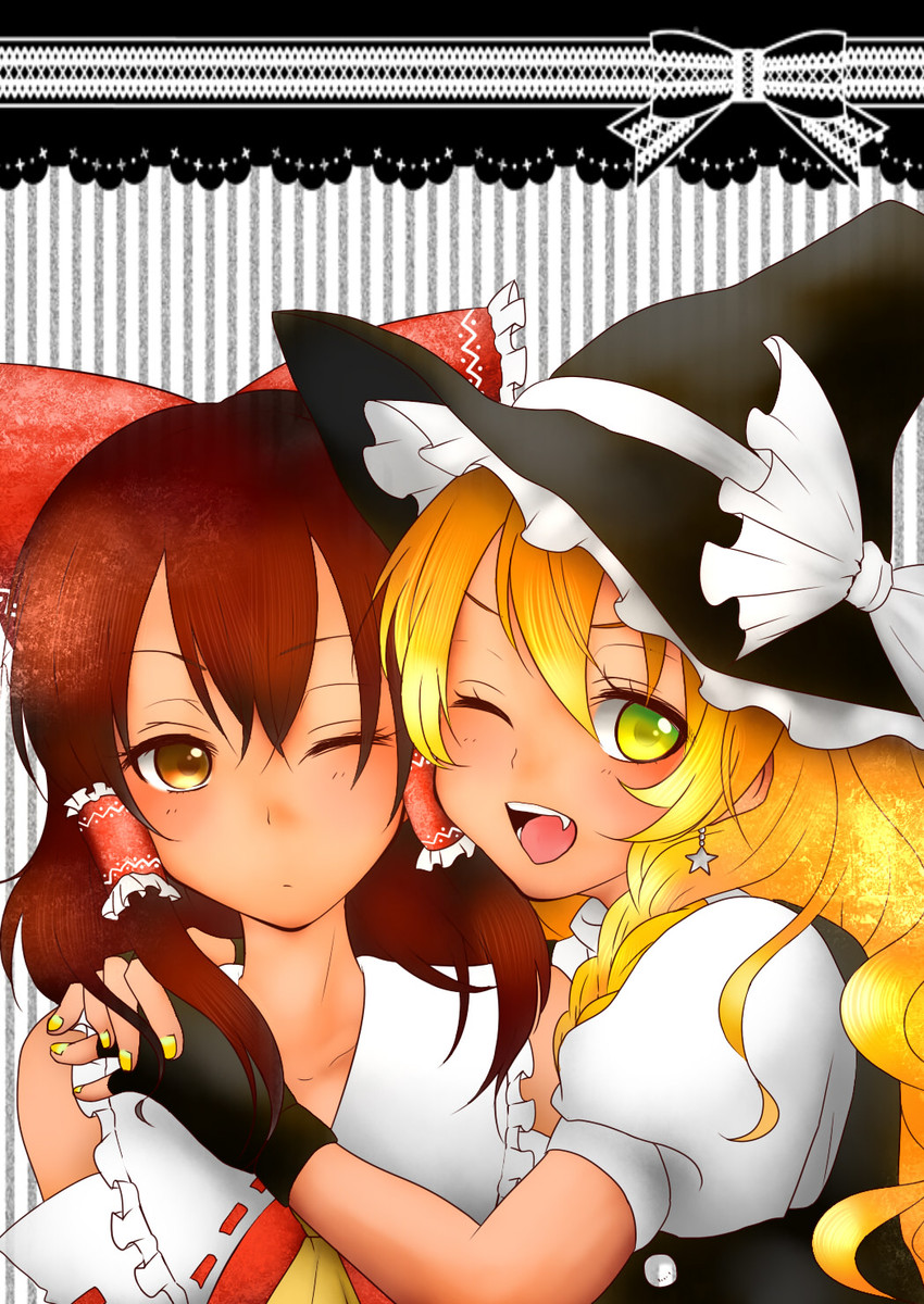 hakurei reimu and kirisame marisa (touhou) drawn by uma_(yui)