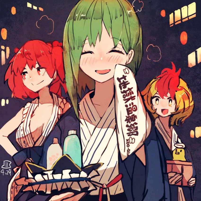 shiki eiki, onozuka komachi, and niwatari kutaka (touhou) drawn by maaru_(akira428)